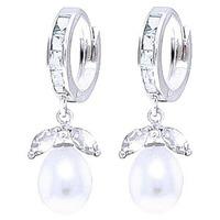 Aquamarine and Pearl Dewdrop Huggie Earrings 10.3ctw in 9ct White Gold