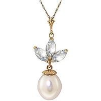 Aquamarine and Pearl Petal Pendant Necklace 4.75ctw in 9ct Gold