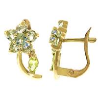 Aquamarine and Peridot Flower Stud Earrings 1.72ctw in 9ct Gold