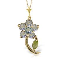 Aquamarine and Peridot Flower Petal Pendant Necklace 0.87ctw in 9ct Gold