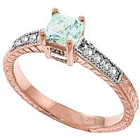 Aquamarine and Diamond Shoulder Set Ring 0.5ct in 9ct Rose Gold