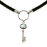 Aquamarine Key Charm Leather Pendant Necklace 0.5ct in 9ct White Gold