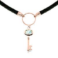 Aquamarine Key Charm Leather Pendant Necklace 0.5ct in 9ct Rose Gold