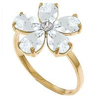 Aquamarine and Diamond Five Petal Ring 2.2ctw in 9ct Gold