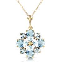 Aquamarine Sunflower Pendant Necklace 2.43ctw in 9ct Gold