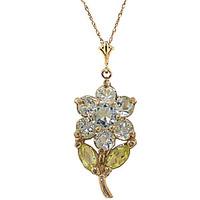 Aquamarine and Peridot Flower Petal Pendant Necklace 1.06ctw in 9ct Gold