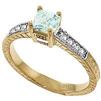 Aquamarine and Diamond Shoulder Set Ring 0.5ct in 9ct Gold