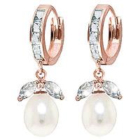 Aquamarine and Pearl Dewdrop Huggie Earrings 10.3ctw in 9ct Rose Gold