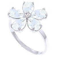 Aquamarine and Diamond Five Petal Ring 2.2ctw in 9ct White Gold