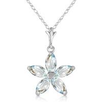 Aquamarine Flower Star Pendant Necklace 1.4ctw in 9ct White Gold