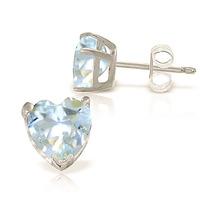 Aquamarine Heart Stud Earrings 3.25ctw in 9ct White Gold