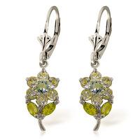 aquamarine and peridot flower petal drop earrings 212ctw in 9ct white  ...