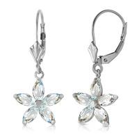 Aquamarine Flower Star Drop Earrings 2.8ctw in 9ct White Gold