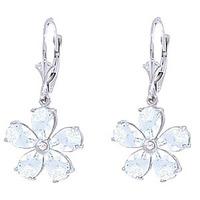 Aquamarine and Diamond Flower Petal Drop Earrings 4.4ctw in 9ct White Gold