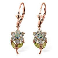 Aquamarine and Peridot Flower Petal Drop Earrings 2.12ctw in 9ct Rose Gold