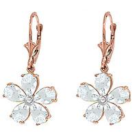 Aquamarine and Diamond Flower Petal Drop Earrings 4.4ctw in 9ct Rose Gold