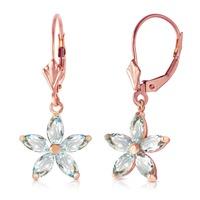 Aquamarine Flower Star Drop Earrings 2.8ctw in 9ct Rose Gold