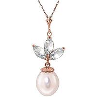 Aquamarine and Pearl Petal Pendant Necklace 4.75ctw in 9ct Rose Gold