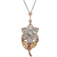 Aquamarine and Peridot Flower Petal Pendant Necklace 1.06ctw in 9ct Rose Gold