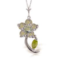 Aquamarine and Peridot Flower Petal Pendant Necklace 0.87ctw in 9ct White Gold