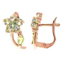 Aquamarine and Peridot Flower Stud Earrings 1.72ctw in 9ct Rose Gold