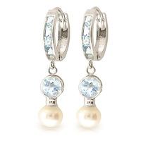 Aquamarine and Pearl Earrings 4.3ctw in 9ct White Gold