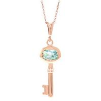 aquamarine key charm pendant necklace 05ct in 9ct rose gold