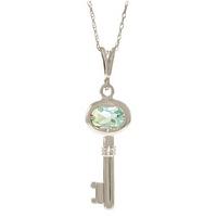 Aquamarine Key Charm Pendant Necklace 0.5ct in 9ct White Gold