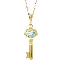 Aquamarine Key Charm Pendant Necklace 0.5ct in 9ct Gold