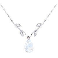 Aquamarine and Diamond Vine Branch Pendant Necklace 1.5ct in 9ct White Gold