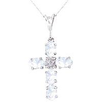 Aquamarine and Diamond Rio Cross Pendant Necklace 1.73ctw in 9ct White Gold