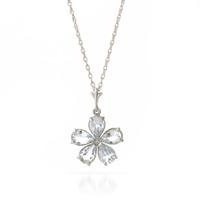 Aquamarine and Diamond Flower Petal Pendant Necklace 2.2ctw in 9ct White Gold