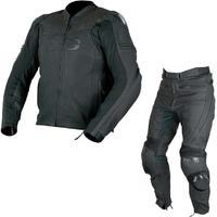 ARMR Moto Raiden Leather Motorcycle Jacket & Trousers Black Kit