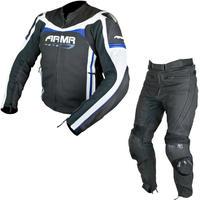 armr moto raiden leather motorcycle jacket amp trousers black blue whi ...