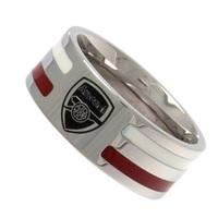 Arsenal Colour Stripe Crest Band Ring - Stainless Steel, N/A
