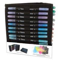 artiste brush and fine watercolour dual tip pens and caddy 349493