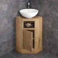 Arezzo Round Basin with Cube Solid Oak Single Door Corner Cabinet