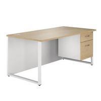 Arista Single 1600mm Natural Oak Pedestal Hoop Leg Desk KF74292