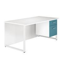 Arista Single 1600mm WhiteBlue Pedestal Desk