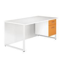 Arista Single 1600mm WhiteOrange Pedestal Desk