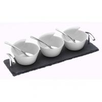 Arthur Price Set of 3 Ceramic Bowls & Spoons on a Slate Base