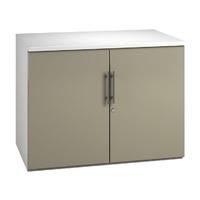 Arc Low Cupboard in Stone Grey Eco Double Door Storage Unit with 1 Shelf in Grey