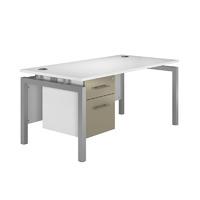 Arc Silver Bench Leg Single Pedestal Desk in Stone Grey Eco Bench Silver Single Pedestal Desk in Stone Grey 1600mm