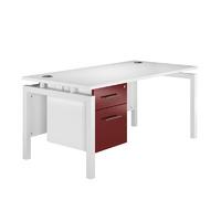 Arc White Bench Leg Single Pedestal Desk in Burgundy Bench Single Pedestal Desk Burgundy 1600mm White Leg