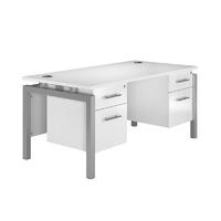 Arc Silver Bench Leg Double Pedestal Desk in White Eco Bench Double Pedestal Desk in White