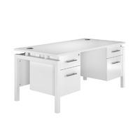 Arc White Bench Leg Double Pedestal Desk in White Eco Bench White Double Pedestal Desk in White