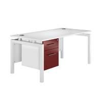 Arc White Bench Leg Single Pedestal Desk in Burgundy Bench Single Pedestal Desk Burgundy 1200mm White Leg