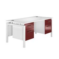 Arc White Bench Leg Double Pedestal Desk in Burgundy Eco Bench White Double Pedestal Desk in Burgundy