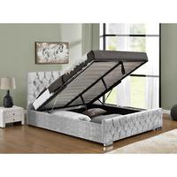 Arya Velvet Upholstered Ottoman Bed Superking Silver