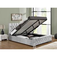 Arya Velvet Upholstered Ottoman Bed King Silver